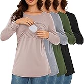 Liu & Qu Breastfeeding Shirts 4 Pack Long Sleeve Women Causal Nursing Tops Double Layer Pumping Shirt