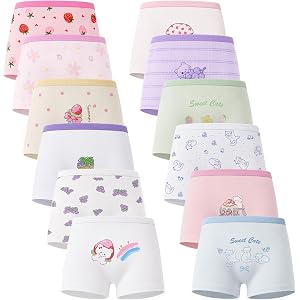 Bhyzdi Little Girls Underwear Soft Breathable Cotton Panties with 12 Packs Toddler Panties Boyshorts 2-12 Years