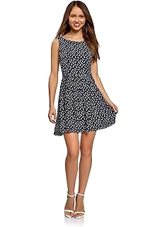 oodji Ultra Mujer Vestido de Tejido Fluido con Lazo en la Espalda