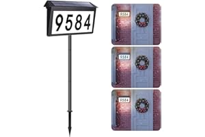 CHEGIF Solar House Numbers Address Sign, Solar Address Plaque for Outside,IP65 Waterproof 3 Colors Temperatures LED Illuminated House Numbers, Wall Mounted & In Ground Address Numbers for House