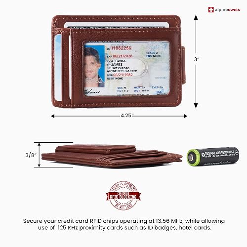 Alpine Swiss Harper Men's RFID Slim Front Pocket Wallet With Magnetic Money Clip - Nappa Tan Leather