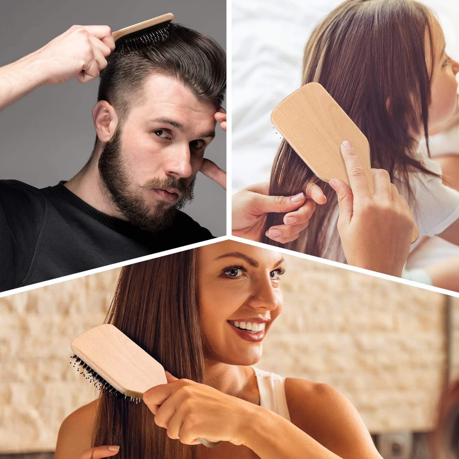 Hair Brush, Sosoon Boar Bristle Paddle Hairbrush for Long Short Thick Thin Curly Straight Wavy Dry Hair for Men Women Kids, No More Tangle, Giftbox & Tail Comb Included : Beauty