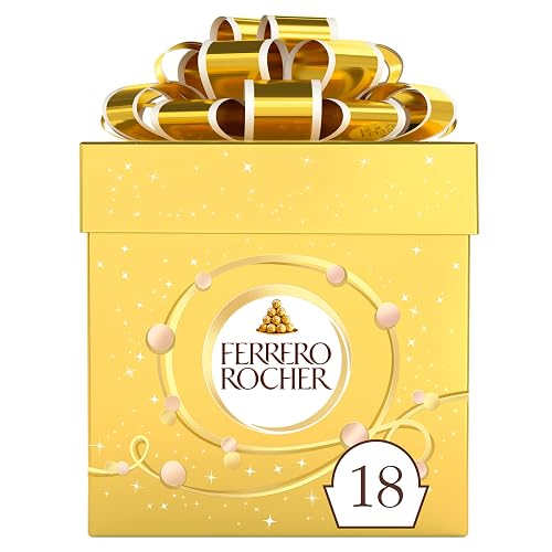Ferrero Rocher Pralines, Chocolate Gift Box, Whole Hazelnut Covered in Milk Chocolate and Nut Croquante, Pack of 18 (225g)