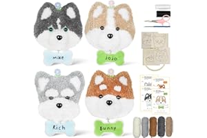 GIPONY punch needle kit-4 embroidery kit for beginners,punch needle kits adults beginner,needles, curved scissors, a tool storage box, easy-to-follow instructions, and tutorial videos-Cat Family （4 Dog ）