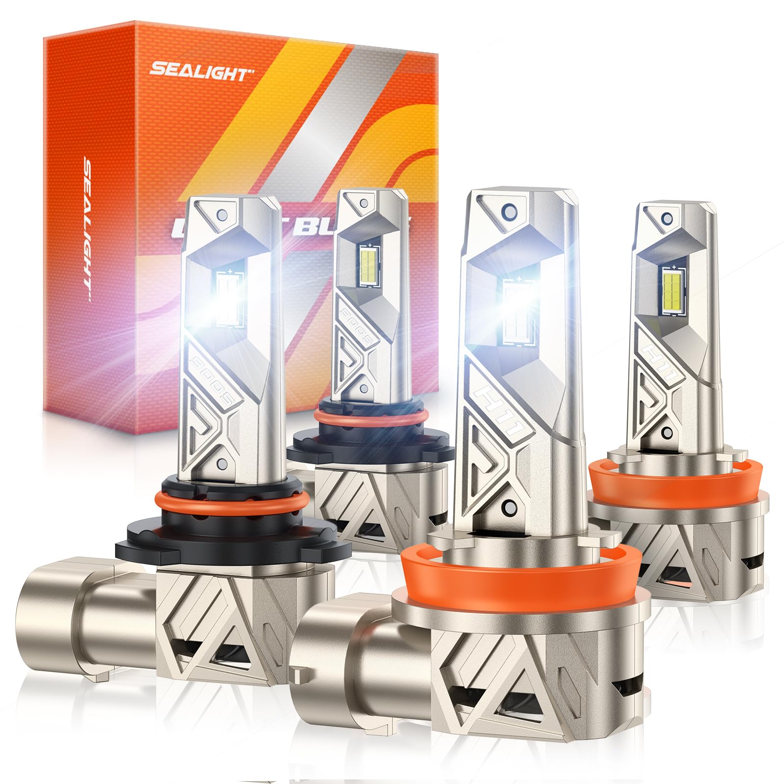 SEALIGHT 9005 H11 Lights Combo, 96,000LM Ultra-1000% Brighter S6-Pro with 2025 4th-Core LED Chips, 6500K hb3 h8 Combo or fog, Up 80,000hrs+ Lifespan, 3 Min Plug and Play,IP68, Pack of 4