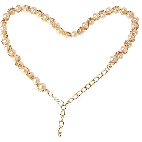 Y2K Vintage Gold Pearl Chain Link Belt – Dainty Oval Mariner Style Adjustable Amazon.com: IMXPW Adjustable Pearl Waist Chain for Women  main image 4