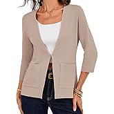 GRACE KARIN Women 3/4 Sleeve Sweater Blazer, Lightweight Open Front Cardigan, Knit Jackets Business Casual with Pockets