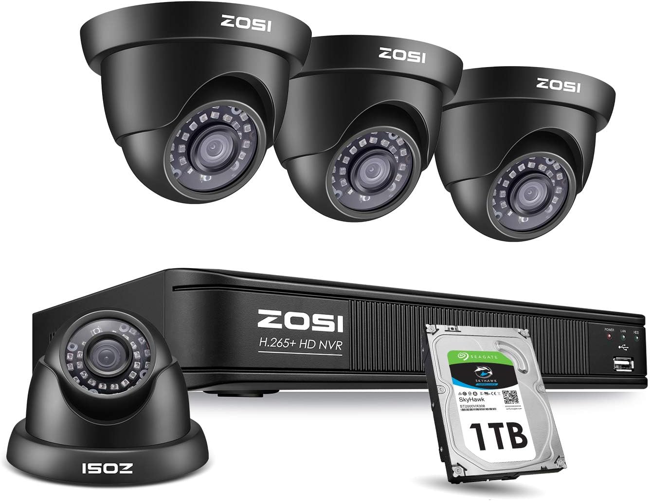 ZOSI 1080p H.265+ PoE Security Camera Systems Outdoor Indoor,5MP 8 Channel PoE NVR Recorder and (4) 1080p Surveillance CCTV Dome Cameras with Long Night Vision (1TB Hard Drive Built-in)