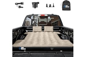 JOYTUTUS Truck Bed Air Mattress for 6.4-6.7Ft, Full Size Regular Beds for Pickup Outdoor Camping, Truck Tent Accessories with Carry Bag & Cup Holder & Cavity Design, Camel&Black