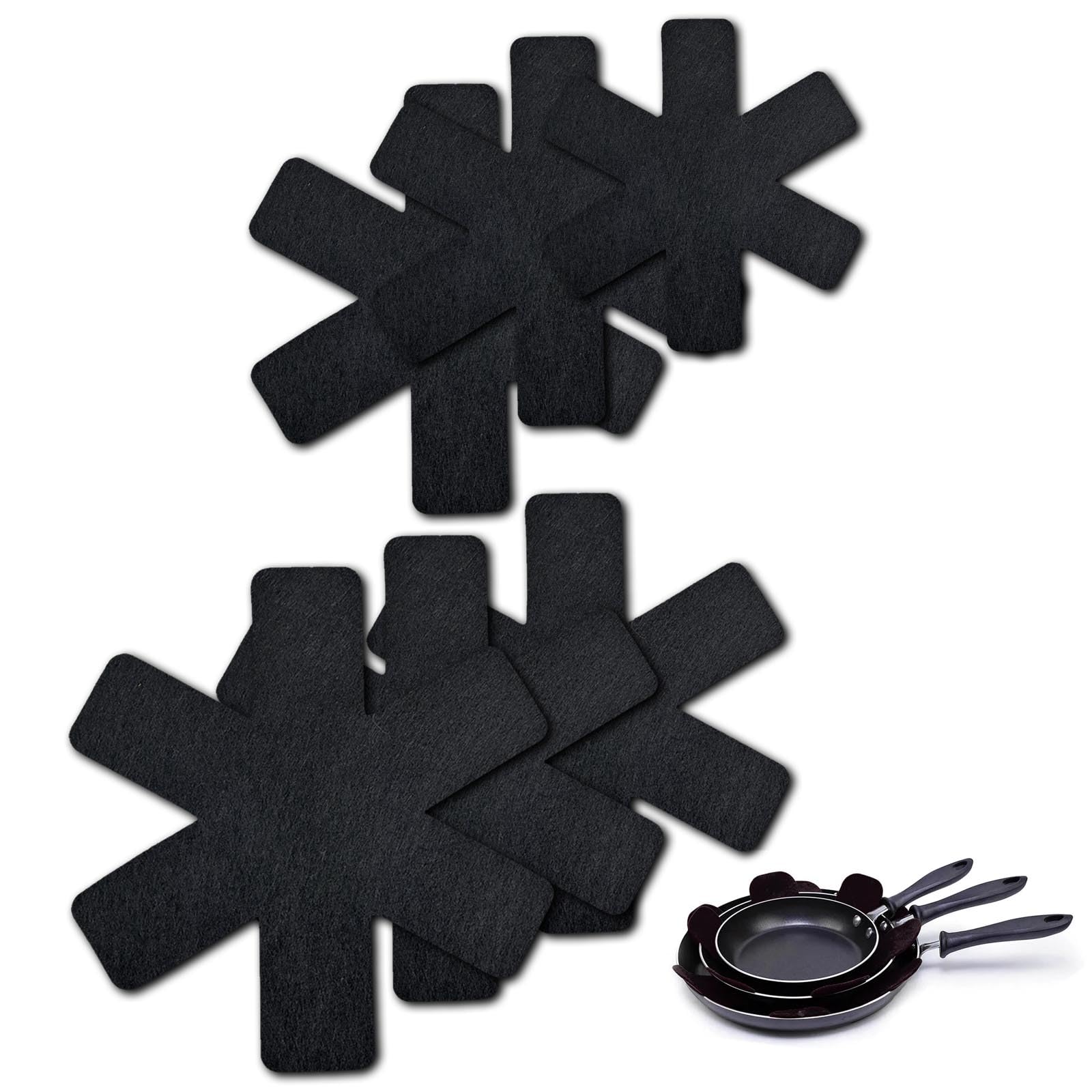 GWAWG 6Pcs Pot Pan Protectors for Stacking 6 Different Size Black Pan Protectors for Protecting Stacking Pan Pads Separators(20,26,28,30,35,38cm)