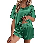 Ekouaer Satin Pajama Set for Women 2 piece Silky Pj Set Soft Short Sleeve Sleepwear Summer Loungewear, S-XXL