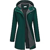 33,000ft Women's Softshell Long Jacket with Hood Fleece Lined Windproof Warm up Waterproof Windbreaker