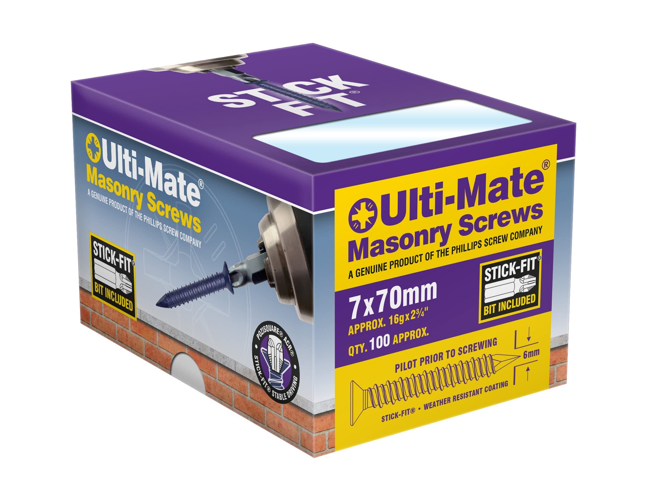 Ulti-Mate Concrete/Masonry Screws - 7.0 x 70mm (box of 100)