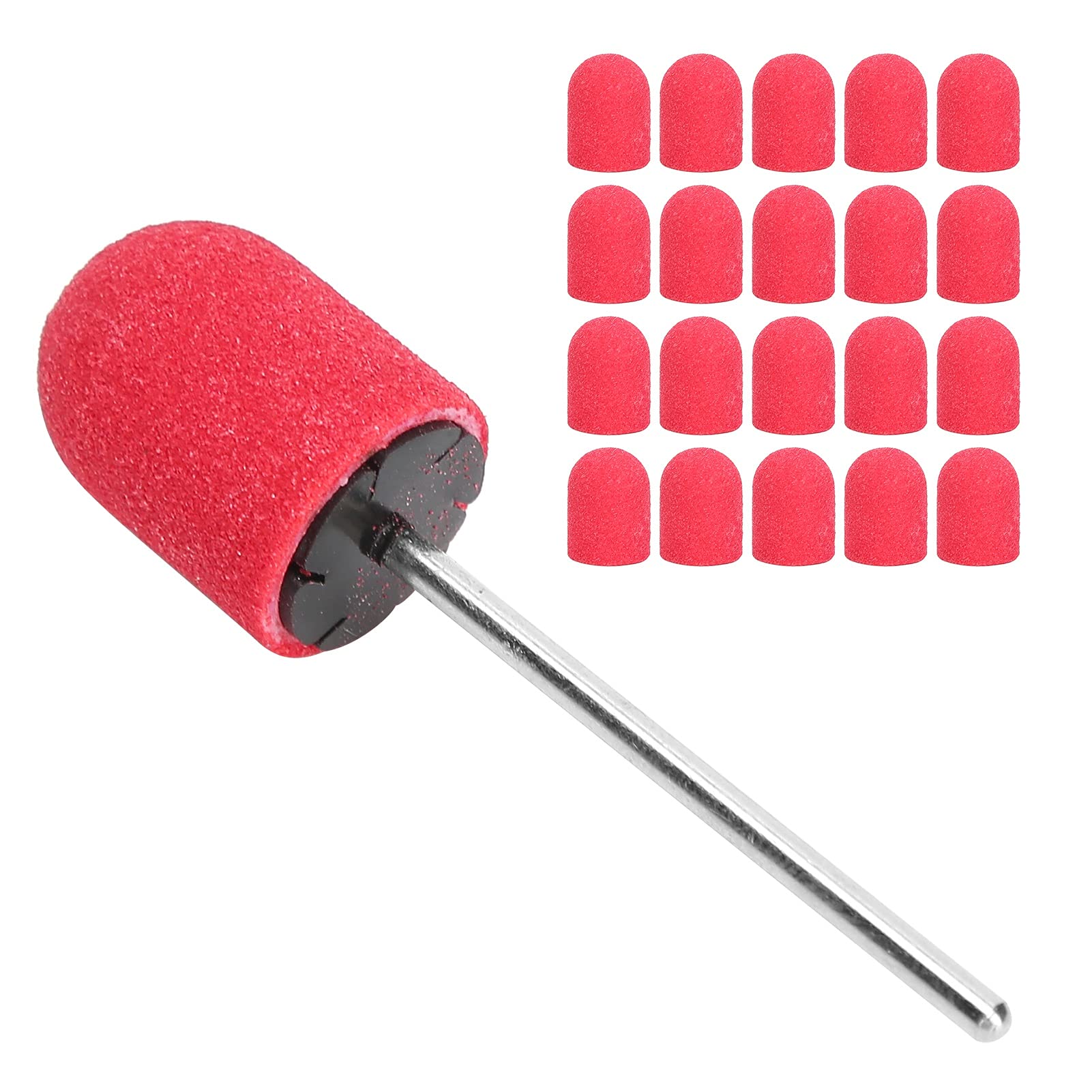 Nail Sanding Head, 20PCS Nail Sanding Band Drill Bit Nail Art Polishing Sanding Cap Set Accessory (10 x 15mm)(Big red)