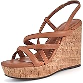 Coutgo Women Platform Wedge Sandals Cork Slingback Wedges Espadrilles Heels Summer Shoes