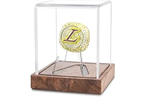 SAMRION Championship Ring Display Case, UV-Protected Clear Challenge Coin Holder with Walnut Wood Base for Baseball, Softball, Super Bowl, Football Ring, Military Collectibles, Display Box for Memorabilia