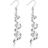 PATISORNA 925 Sterling Silver Earrings Dangle Earrings for Women|Spiral Multi Crystal Drop Earrings|iridescent Statement Earrings Jewelry Gifts for Her