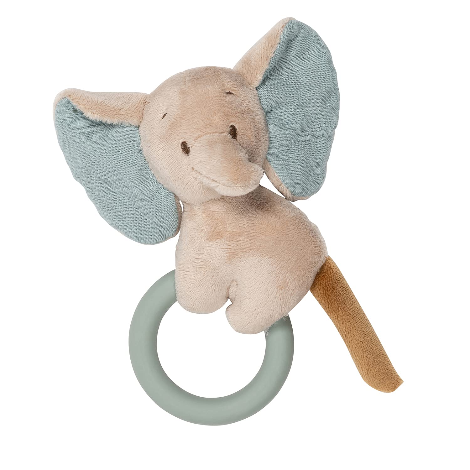 Nattou Axel The Elephant, Silicone Teether + Plush Rattle Toy, Baby Toys, 2-in-1 BPA Free Teether, PETA-Approved Vegan, 16 cm, Suitable from Birth