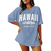 Oversized Hawaiian T Shirt Women Hawall Aloha State Summer Shirt Loose Beach Shirt Funny Hibiscus Flower Graphic Tees
