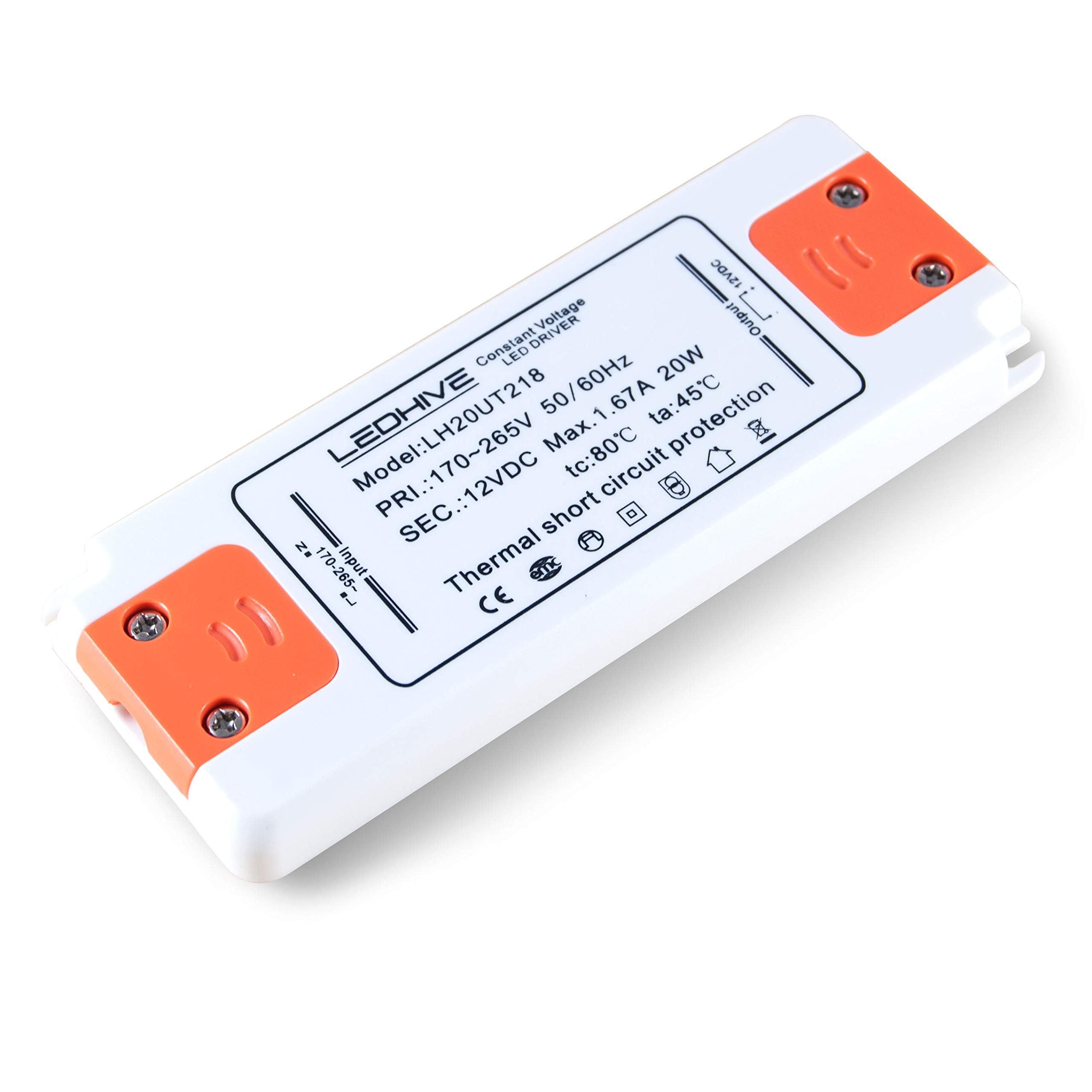 New! Ultra Thin LED Driver Transformer 240V - 12V with Terminal Blocks / 240v AC to 12v DC/Zero Interference with Dab and WiFi (20W)