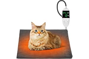 Petbank Pet Heating Pad for Dogs Cats - Auto Shut-Off Timer Heated Cat Bed Pad with 6ft Chew Resistant Cord, 86℉-141℉Adjustable, 1-12H Timed or Always On, 18 x 18in