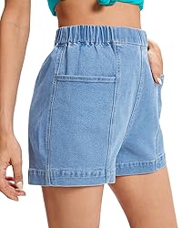 Fuinloth Women's Denim Shorts, Elastic Wasit Mid