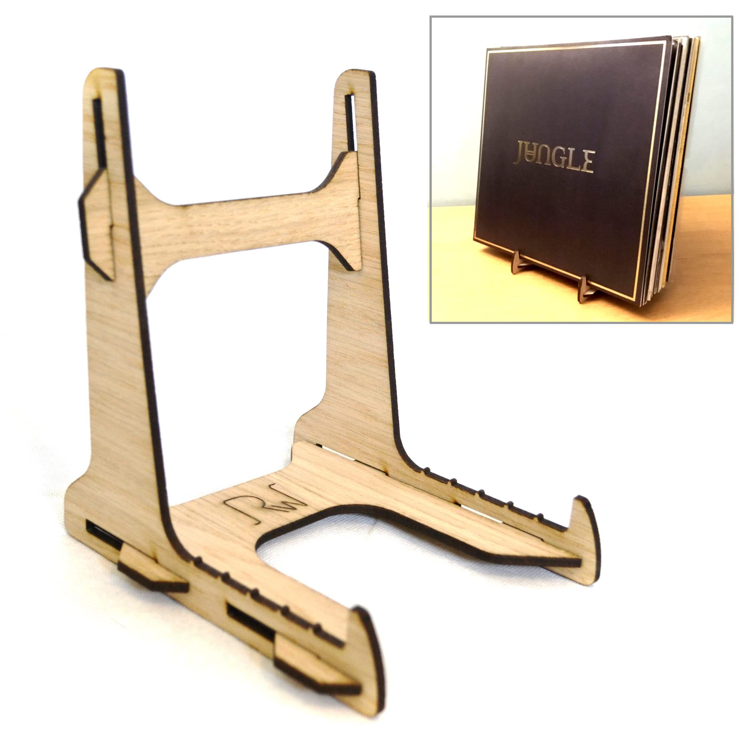 Vinyl Record Storage and Display Stand for 10-25 Records, Oak Veneer