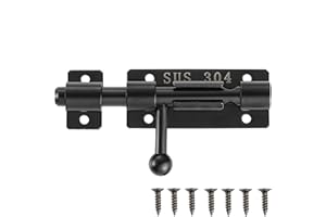 XQDWX Barrel Bolt Door Latch With Padlock Hole, Thickened 304 Stainless Steel Slide Door Lock, 4 Inch Matte Black, 224BB-BL