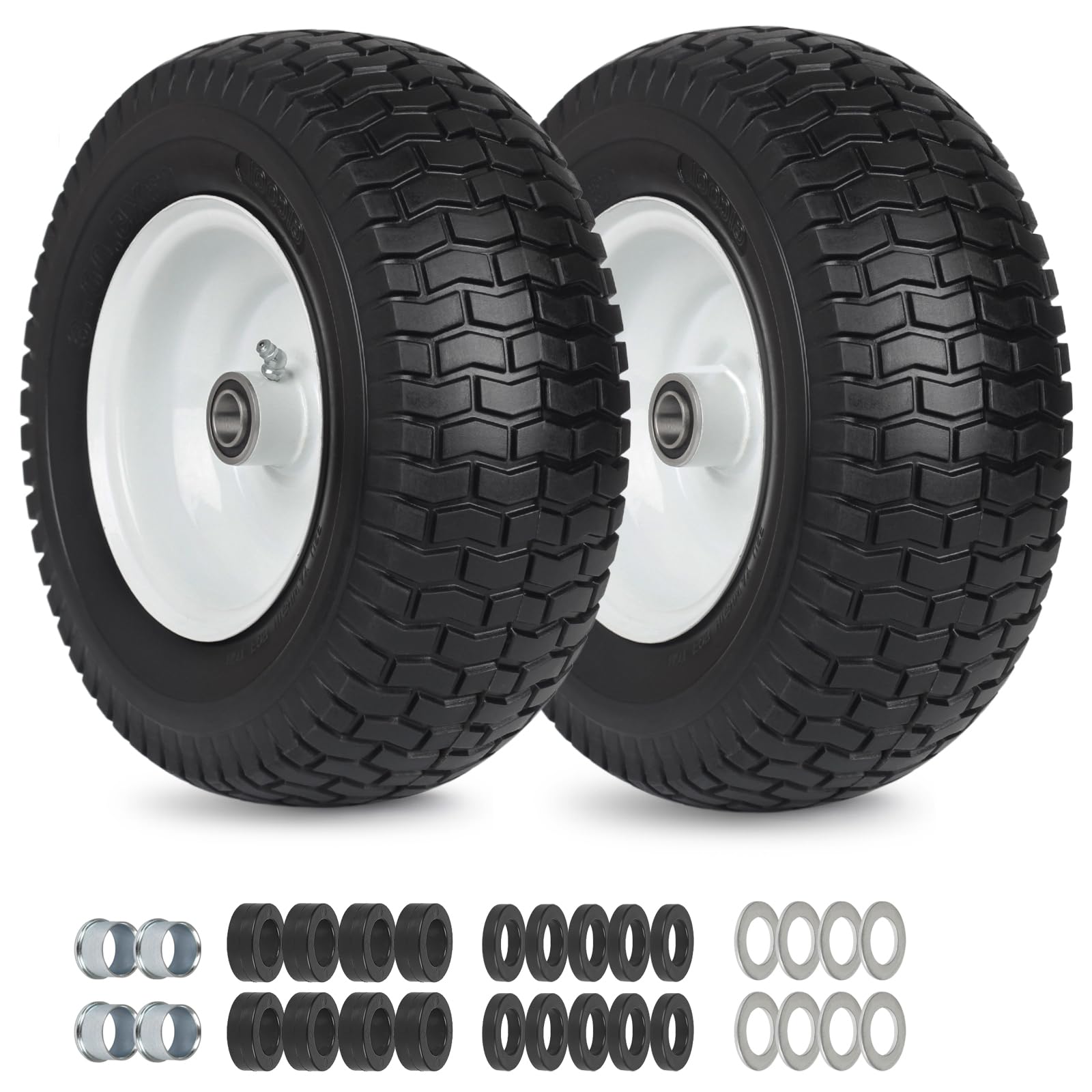 Photo 1 of GICOOL 2 Pack, 13x5.00-6 Flat Free Lawn Mower Tire and Wheel, 13x5-6 Riding Lawnmower Tire with 3"-6" Centered Hub and 3/4" & 5/8" Bearings, Tractor Turf Tire Turf-Friendly, 2 Pack