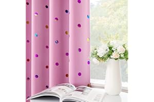 Urban Lotus Pink Blackout Curtains for Girls Bedroom 63-Inch Metallic Polka Dots Printed Kids Curtains Triple Weave Room Darkening Rod Pocket/Back Tab Drapes for Living Room, 52" W, 2 Panels
