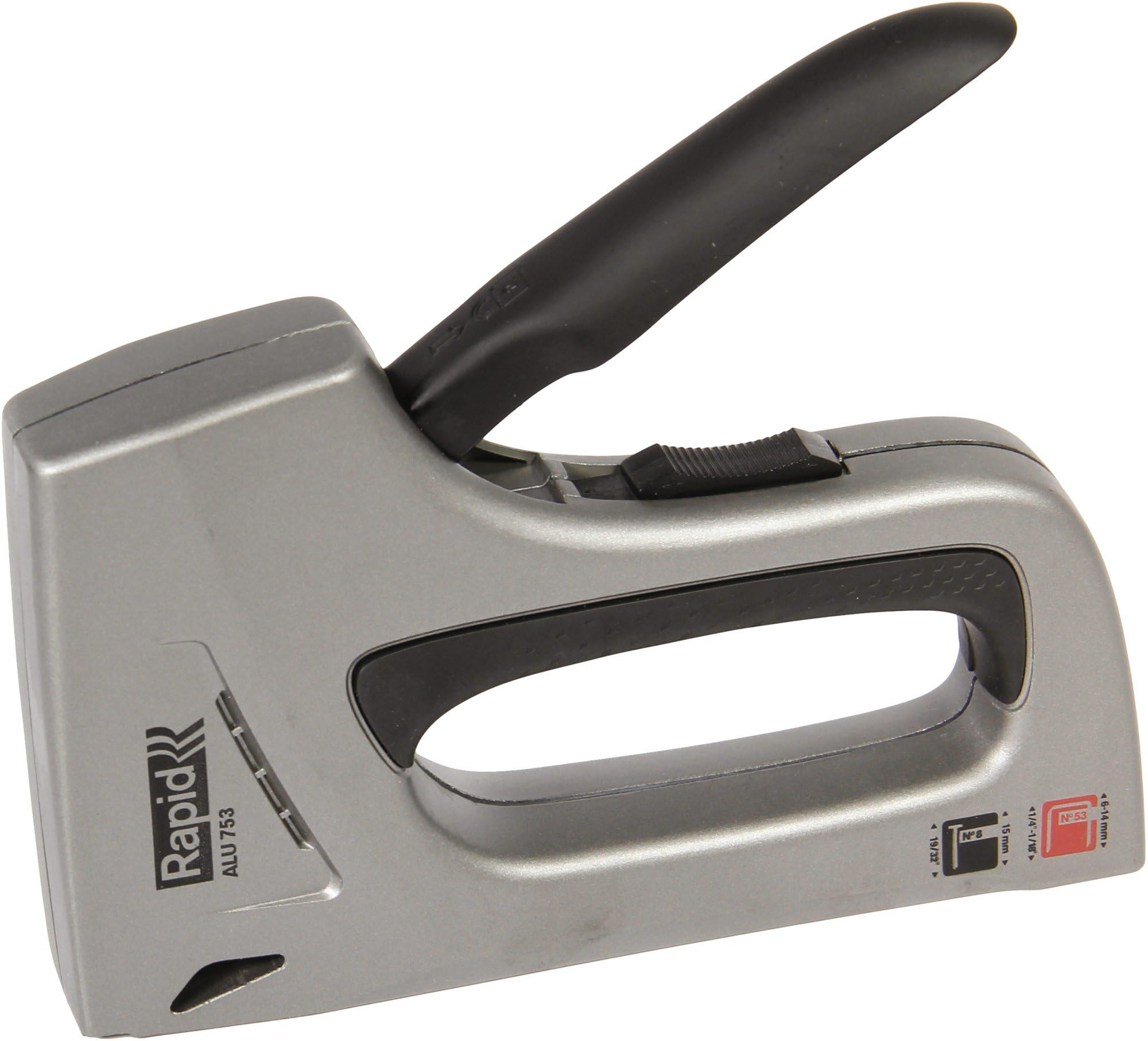 Rapid Heavy Duty Dual Staple Gun ALU753 for No. 53 Staples and No. 8 Brads, Manual Staple Gun with 2-Step Force Adjuster, Soft Grip, and All-Steel Interior Wear Parts (25120800)