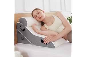 Longering 3 PCS Upgraded Bed Wedge Pillow for Sleeping - 35D Post Surgery Pillow for Back Leg Pain Relief - 22" Wide Adjustable Triangle Wedge Pillow Set for Acid Reflux & GERD & Snoring(White Grey)
