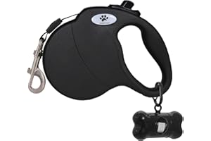CROWN PAWS 13 ft Retractable Dog Leash for Large Dogs up to 26 lbs,Tangle-Free Nylon Tape,Black S