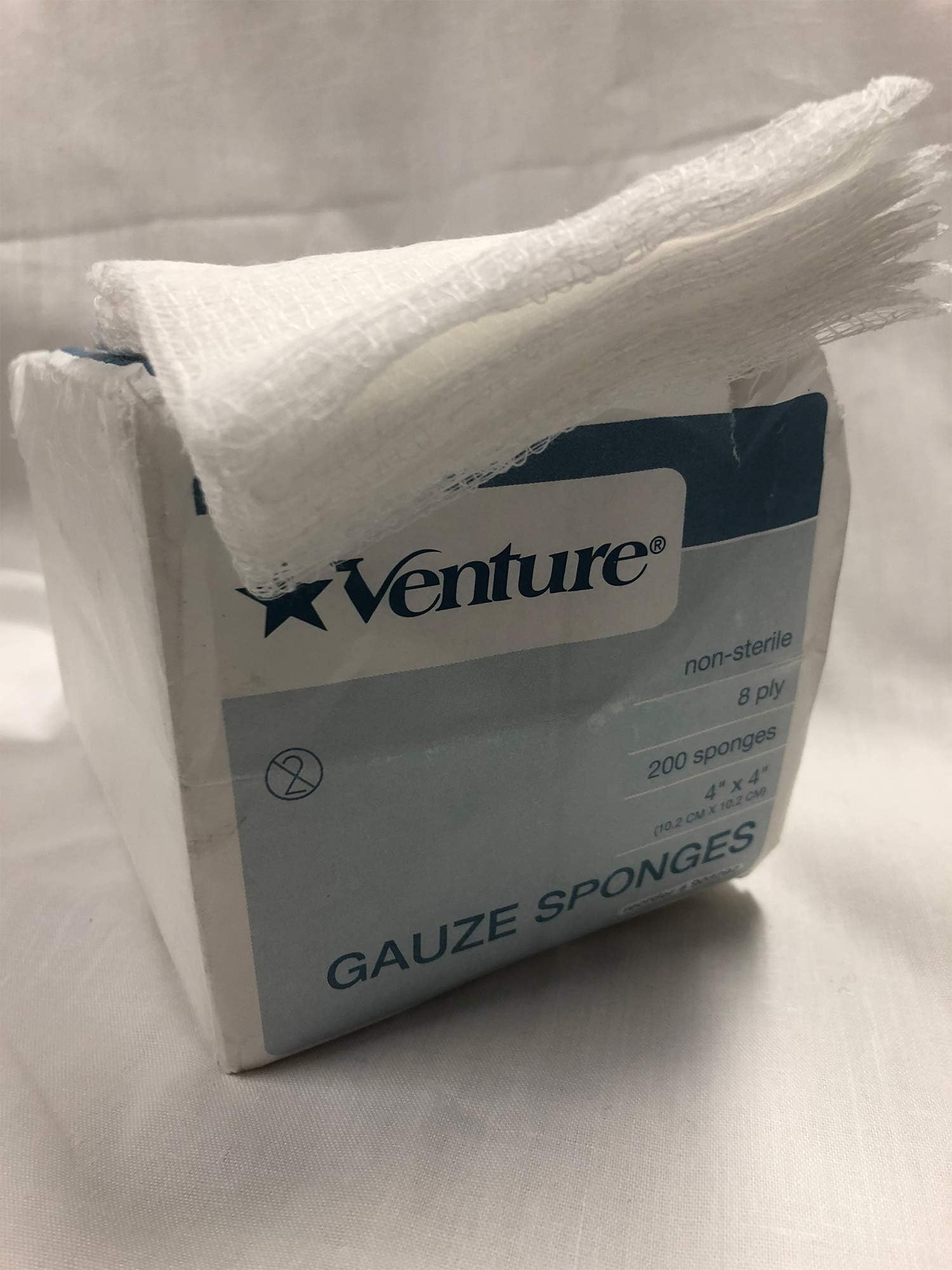 908292 Sponge Venture Gauze Non-Sterile Cotton 4x4" 8pl Non-Woven 200 Per Pack Part No. 908292 by- Tidi Products LLC