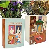 MILILOVE Ceramic Book Vases for Flowers, Cute Bookshelf Decor, Flower Book Vases Unique Home Decor, Unique Vases for Book Lovers, Little Women
