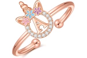 POSHJEW Unicorn Rings Gifts for Girls - Adjustable Initial Ring Dainty Cute Unicorn Rings for Girl Teens Little Girls Jewelry Birthday Gift