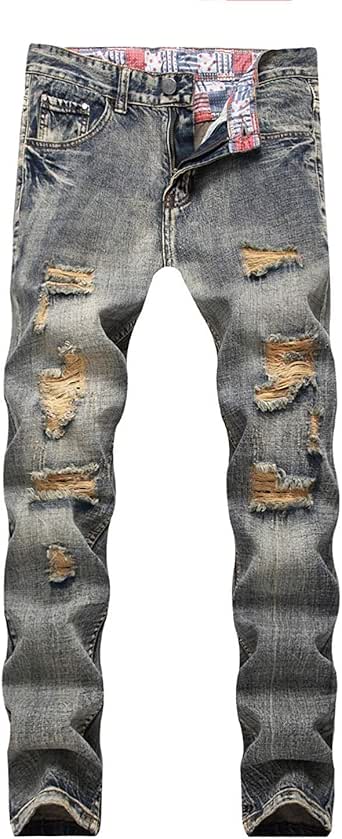 XGBDTJ Pantalones Vaqueros De Los Hombres Destruidos Vaqueros