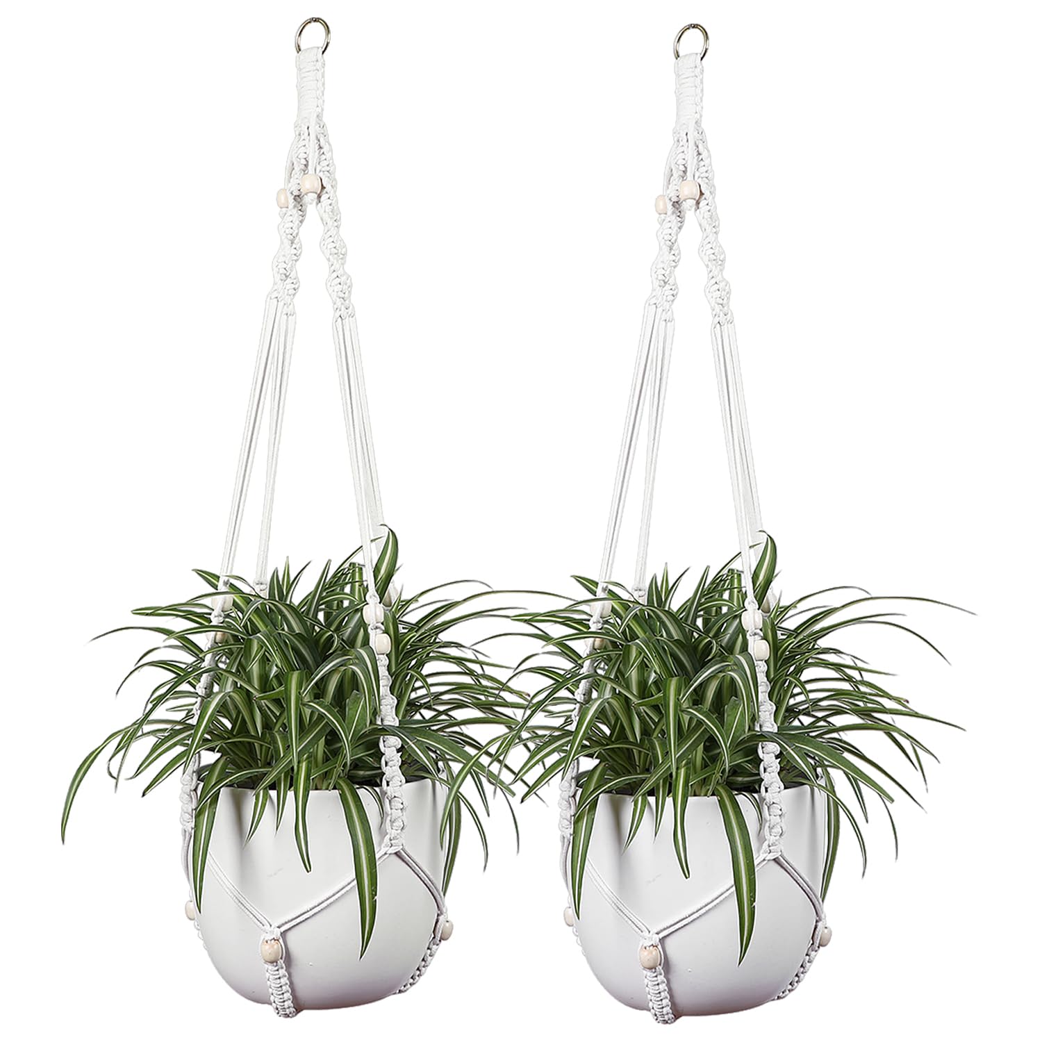 GNEGNI LIFE Macrame Plant Hanger 2 Pcs Cotton Rope Hanging Planter Holder Outdoor Indoor Flower Pot Basket Hanging for Planter Balcony Garden Home Decor 34in