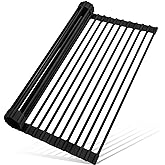 MERRYBOX Roll Up Dish Drying Rack Silicone Wrapped Over The Sink Dish Drying Rack Multipurpose Foldable Sink Drying Mat Anti-Slip & Anti-Rust Dish Rack for Kitchen, 17.5" x 13", Black