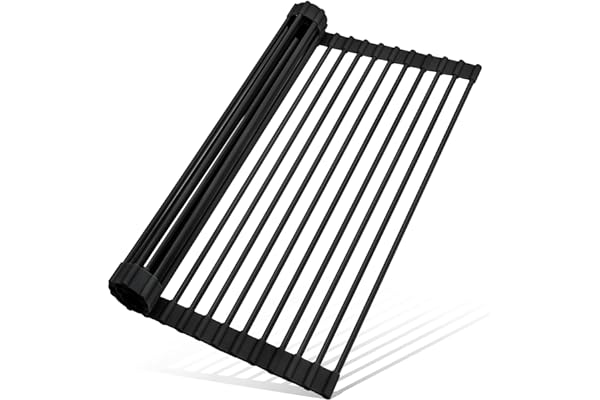 MERRYBOX Roll Up Dish Drying Rack Silicone Wrapped Over The Sink Dish Drying Rack Multipurpose Foldable Sink Drying Mat Anti-