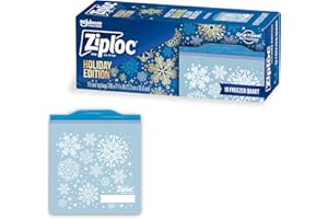 Ziploc Quart Food Storage Freezer Bags, Grip 'n Seal Technology for Easier Grip, Open, and Close, 19 Count, Holiday Designs, Packaging May Vary