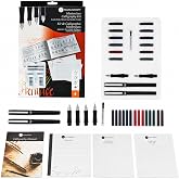 MANUSCRIPT Masterclass Calligraphy Kit, 4 Nib Widths, Manual | 2 fountain pens, 4 nib sections, 12 cartridges, 36-page manual and A5 practice pad.