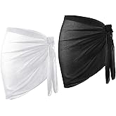 Alrhso 2Pcs White Black Short Sarong Wraps for Women Bathing Suit Wrap Skirt Sheer Beach Sarong Skirt Wrap for Swimsuit Coverup Shorts