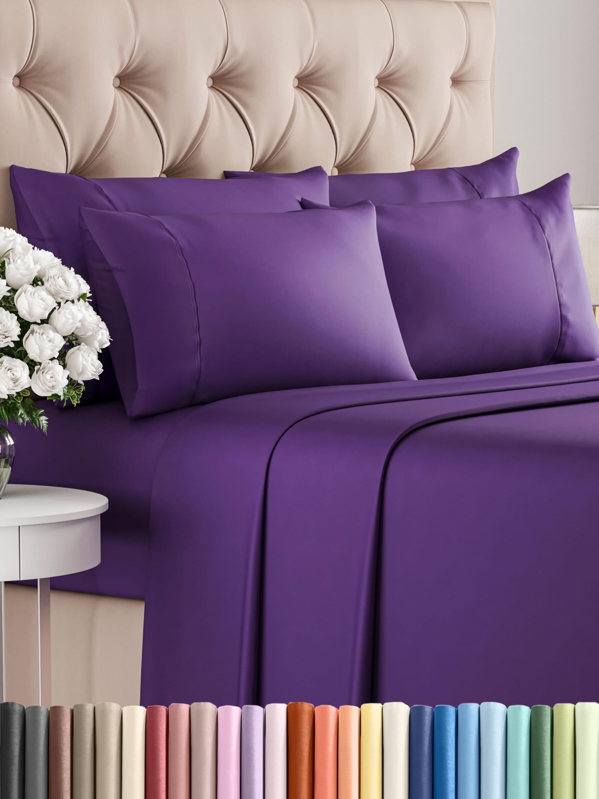 Photo 1 of Queen 6 Piece Sheet Set - Cooling Sheets for Hot Sleepers - Hotel Luxury Bedding Set with 8-16 Inch Deep Pockets - 1 Flat & 1 Fitted & 4 Pillowcases - Ultra Soft, Easy Care and Wrinkle Free - Purple