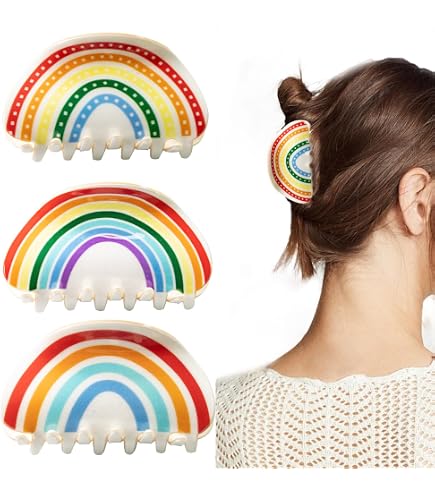 Amazon.com : Pack 4 Rainbow Color Rhinestone Hair Clips  display picture 3