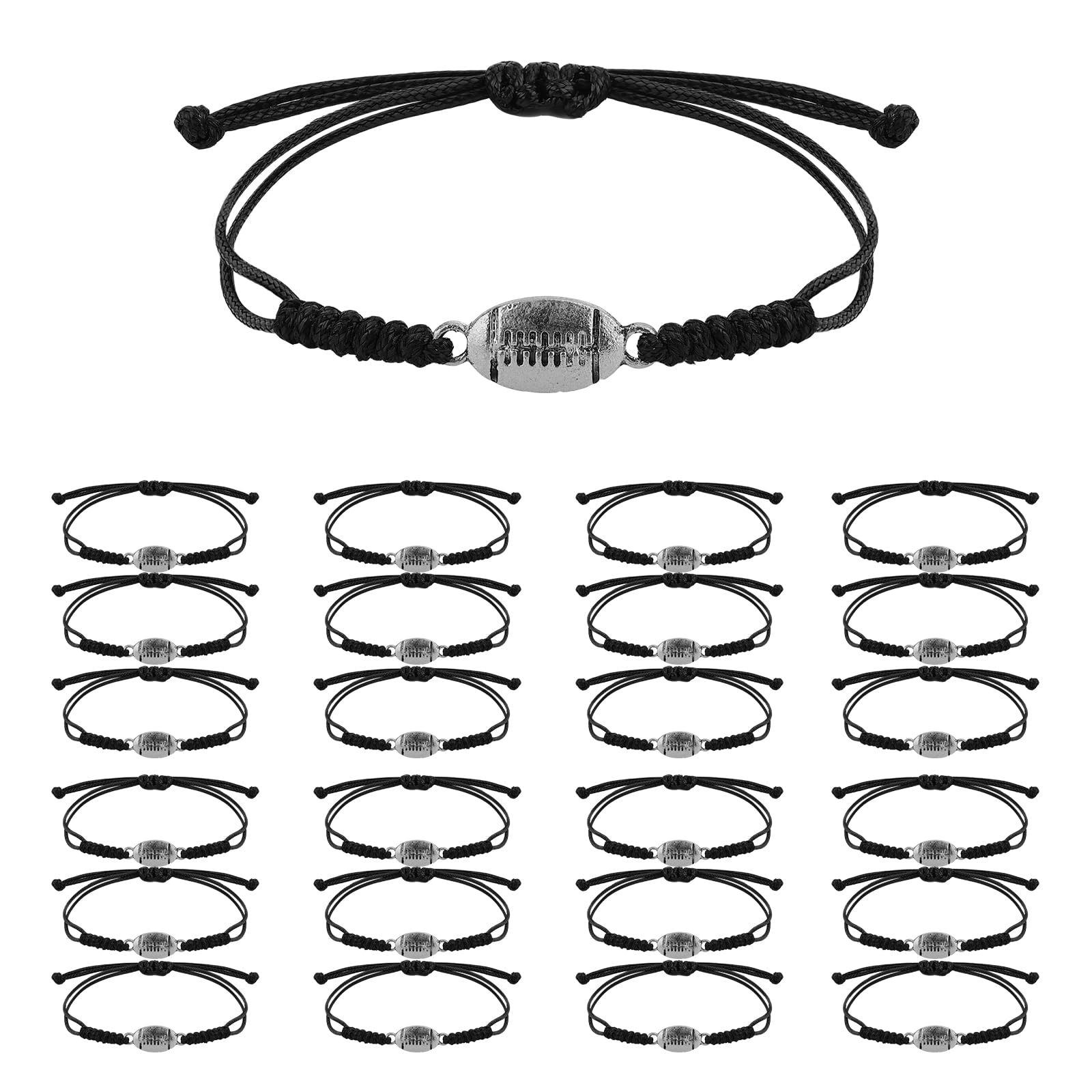 24pcs Adjustable Braided Sports Rope Bracelet with Rugby Pendant Decoration for Teens Girls Boys Men Women Team Players
