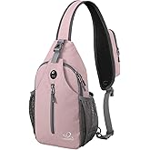 WATERFLY Crossbody Sling Backpack Sling Bag Travel Hiking Chest Bag Daypack (Pink)