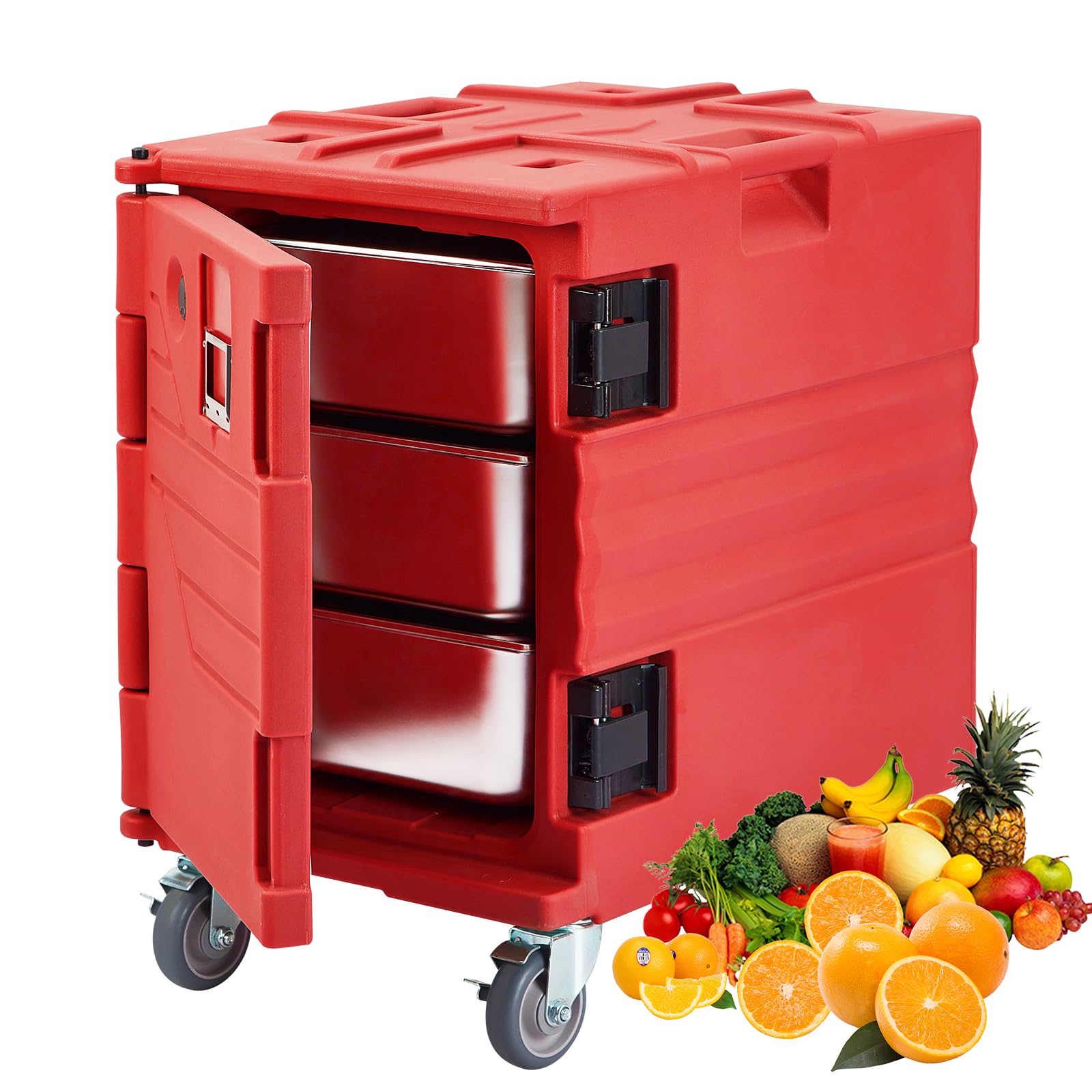 Photo 1 of **BOTH DOOR LATCHES BROKE**Portable Food Warmer 82Qt-Hot Box, Lldpe Food Box Carrier Double, End Loader Wheels, Easy Transport, Good Insulation, Strong Sealing, Durable, Ideal for Family Gathering, Canteen, Restaurant, Red
