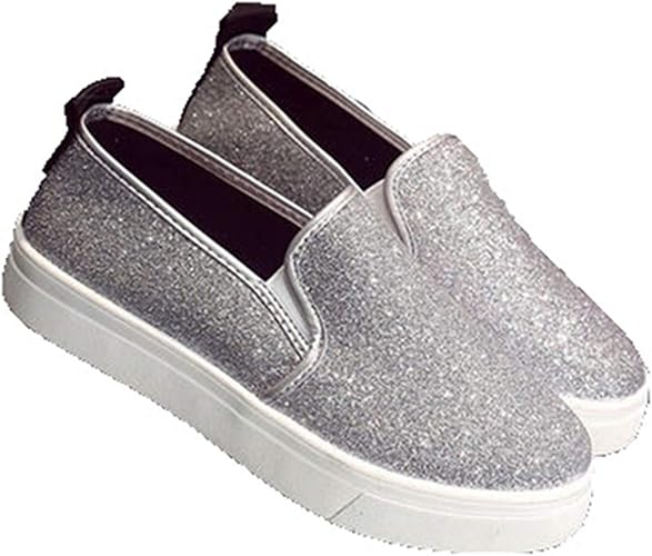 Amazon Klian 大きいサイズ スリッポン レディース 春 キラキラ スニーカー シルバー 厚底 カジュアルシューズ ラウンドトゥ サイドゴア 履きやすい イージーシューズ 柔らかい 24 5cm 屈曲性 滑り止め デッキシューズ 妊婦 ママ デッキシューズ