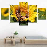 SIGNWIN 5 Panel Canvas Wall Art Modern Art Bee Butterfly Colorful Contemporary Insects Multicolor Photography for Home Decorations Ready to Hang - 60